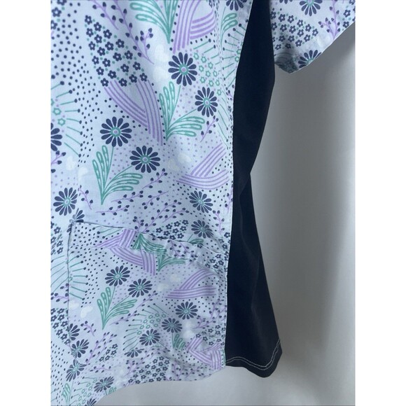 Green Town Uniform Women’s Scrub Size L Floral Abstract Cottage Hospital Nurse - Picture 4 of 10